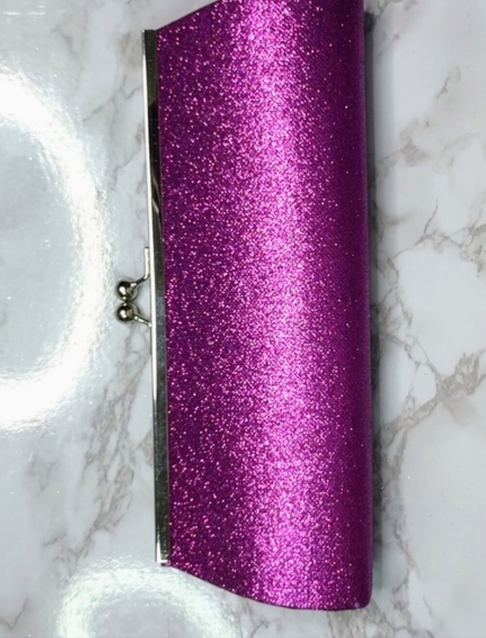 Purple Glitter Evening Clutch Bag Chain